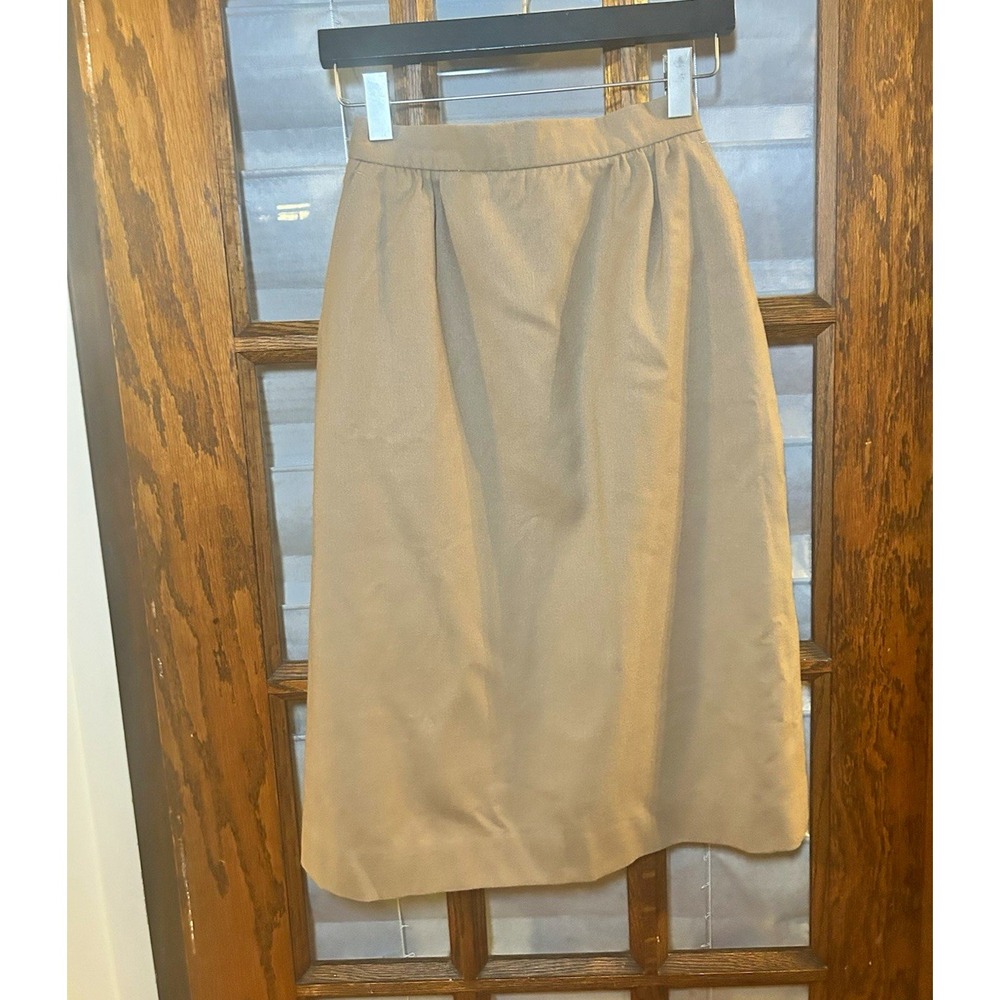 Burberry's Beige Tan Solid Lined Pleated Knee Length Skirt Size 6 Pure Wool
